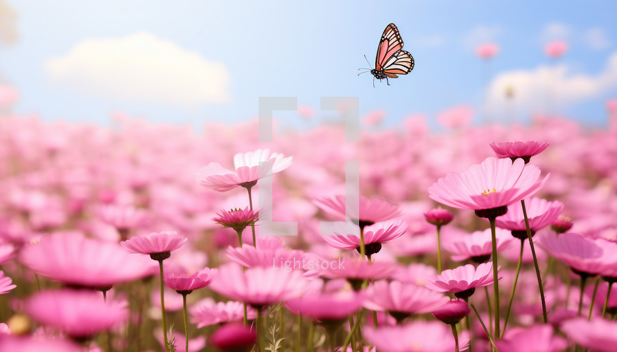 Pink flower and butterfly for breast cancer day background concept