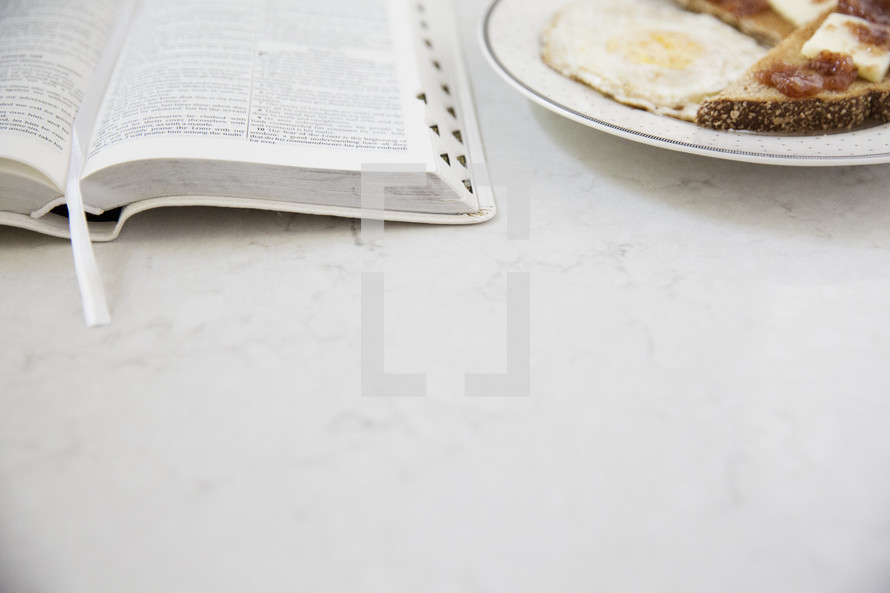 breakfast and open Bible 
