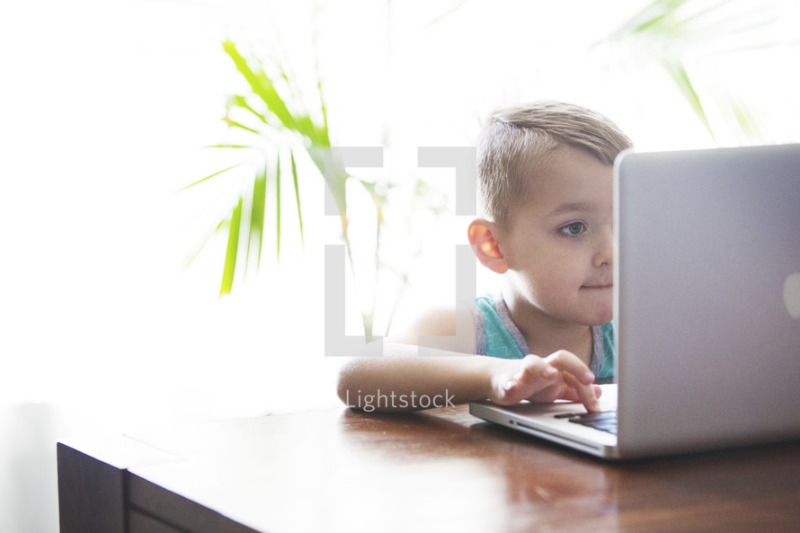 a little boy using a laptop computer 