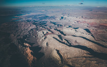 aerial view over desert landscape 