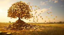 Tree with gold coins as fruit. 