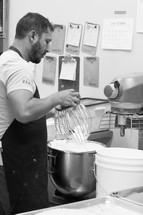 mixing dough in a bakery 