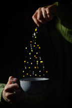 Conceptual Christmas Tree from Led Lights and Cup of Tea