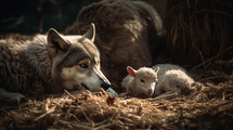 A wolf laying down with a little lamb. Isaiah 11:6