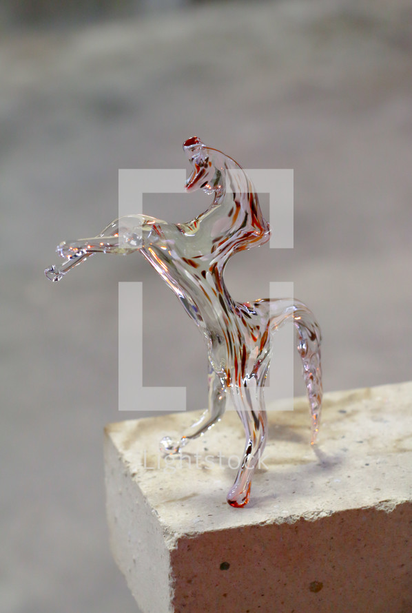 Italian Murano Glass Horse Figurine Sitting on a Brick