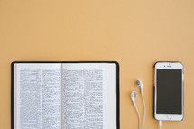 pages, Bible, podcast, iPhones, earbuds, iPod, listening 