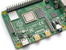 Close-up of a Raspberry Pi 4 Model-B.