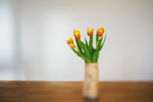 orange and yellow tulips in a vase 