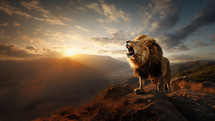 Mighty Roaring Lion over the valley and the city below