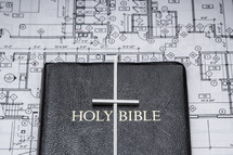blueprints, cross, Bible 