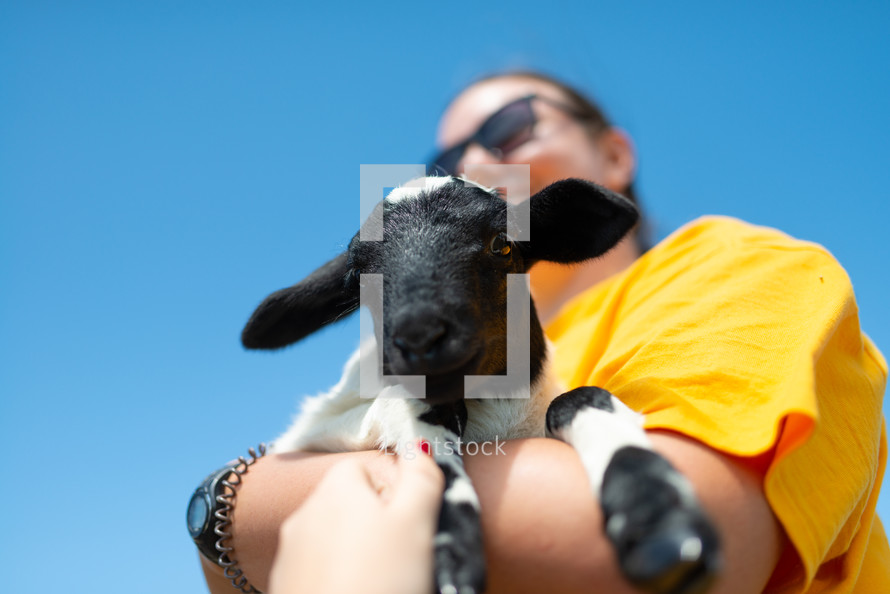 woman holding a lamb 