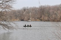 paddling boats in early spring in Central Park 