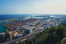 aerial view over a port 