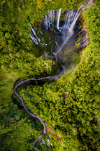 aerial view over waterfalls 