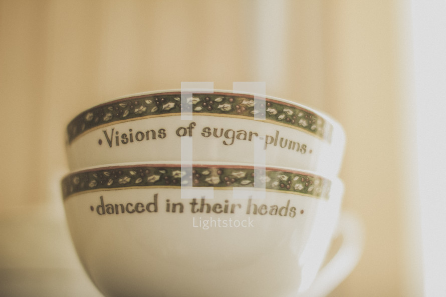 Visions of sugar plums danced in their heads written on mugs