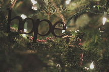 A hope ornament on the Christmas tree 