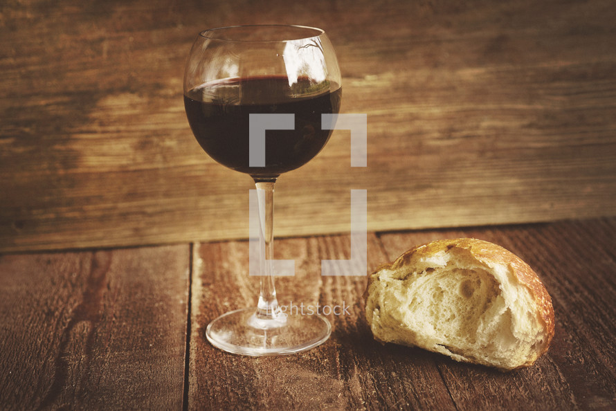 wine glass and loaf of bread 