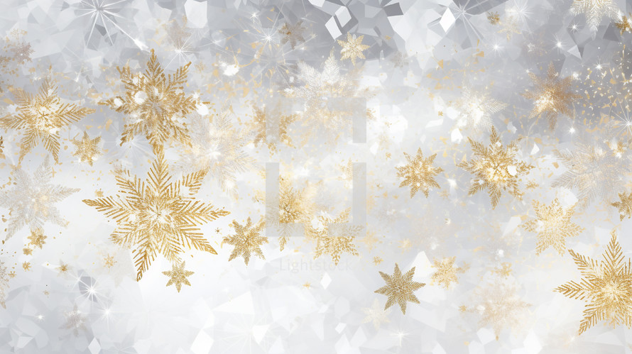 Whimsical golden snowflake background. 