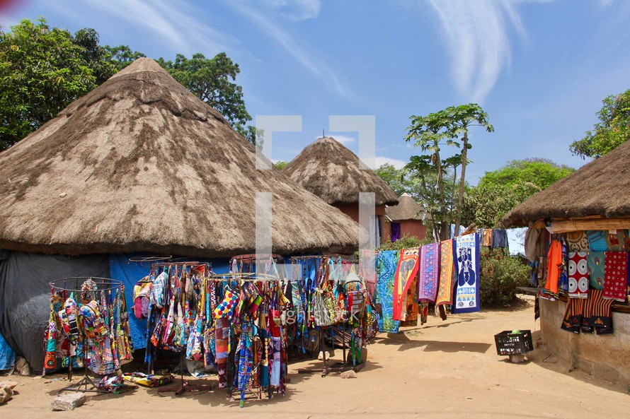 handmade fabric quilts and clothes in an African village 