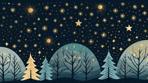 Modern Christmas background with stars and trees. 