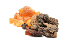 Frankincense resin (in back) and Myrrh resin (in front)
