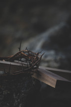 wooden cross and crown of thorns 