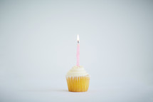 flames on candles on a birthday cupcake 