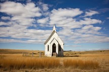 Small white church in the prairie