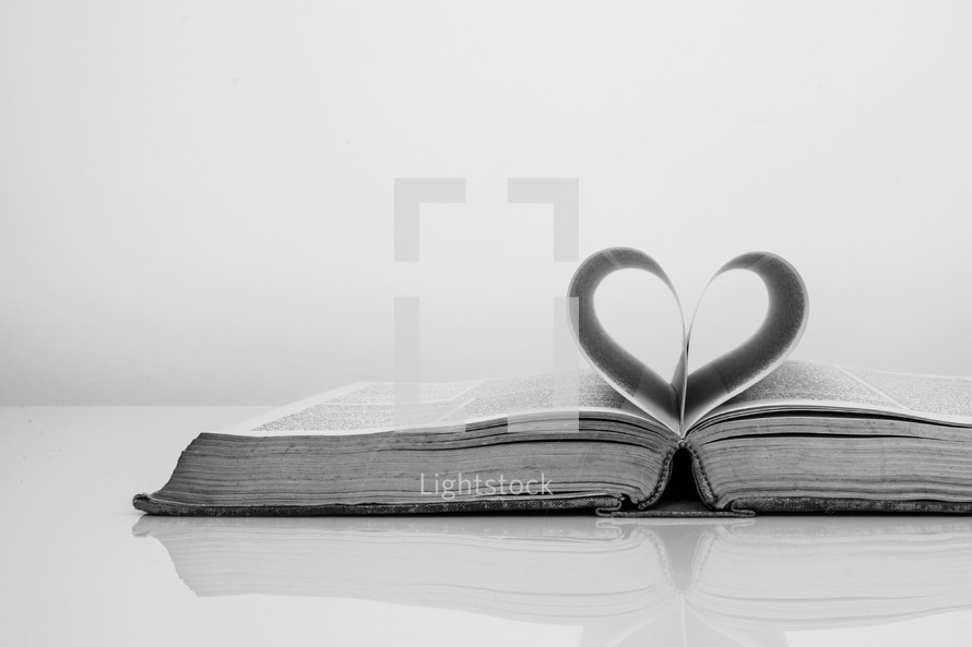 pages of a Bible folded into the shape of a heart 
