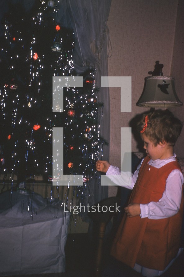 vintage Christmas tree and child 