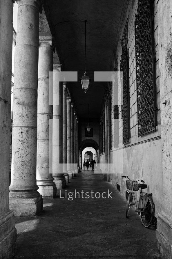 columns along a long hallway 