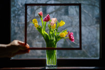 Abstract Frame with Vase of Tulips at window