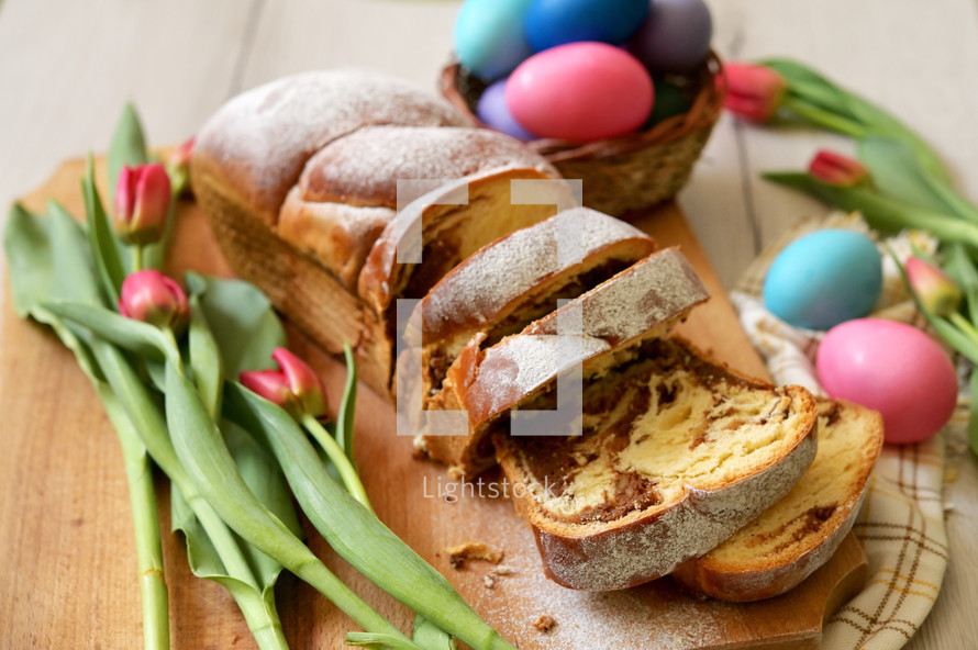 Romanian Easter bread, Cozonac on Easter Table