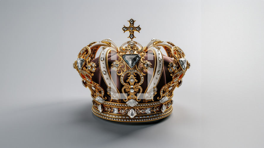 A royal crown with diamonds and rubies. 