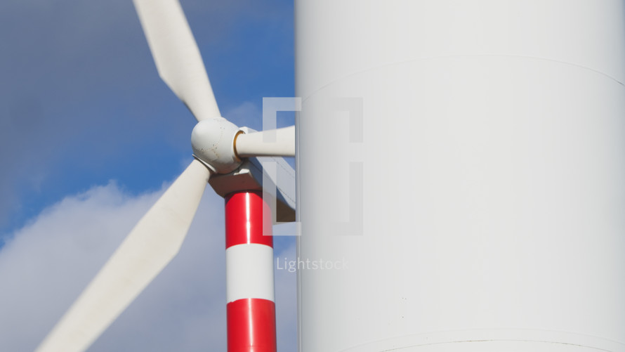 Detail of Ogive and propeller of wind power plant in operation