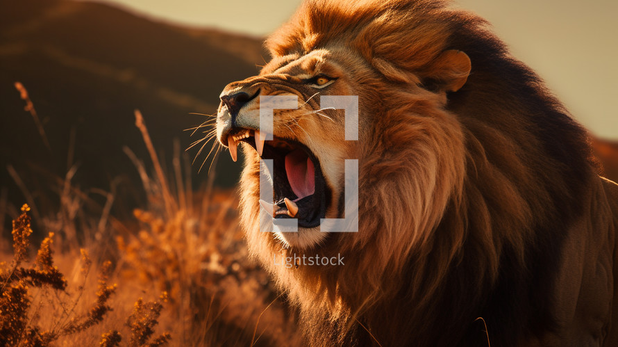 Roaring lion during the day. 