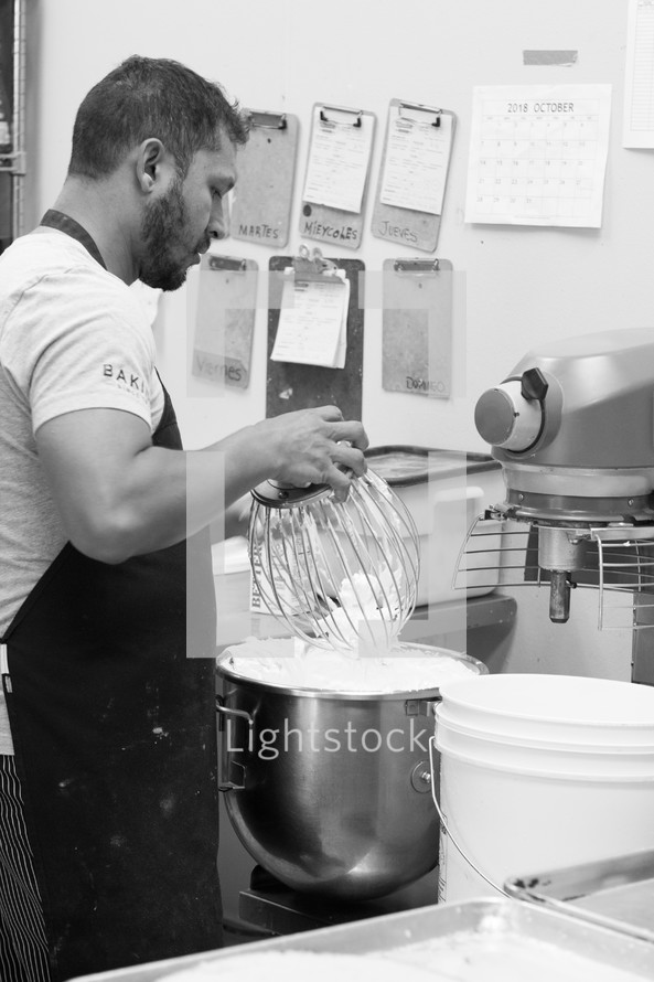 mixing dough in a bakery 