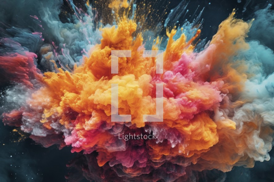 Colorful smoke explosion on black background. Abstract background for design. Texture