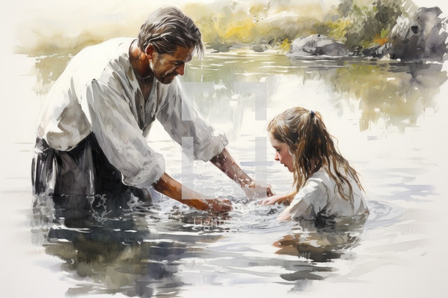 River Baptism. "In the name of the Father, and of the Son, and of the Holy Spirit"