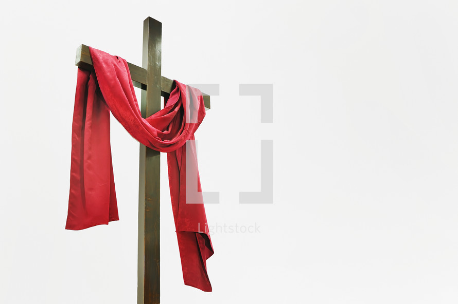 red shroud on a cross
