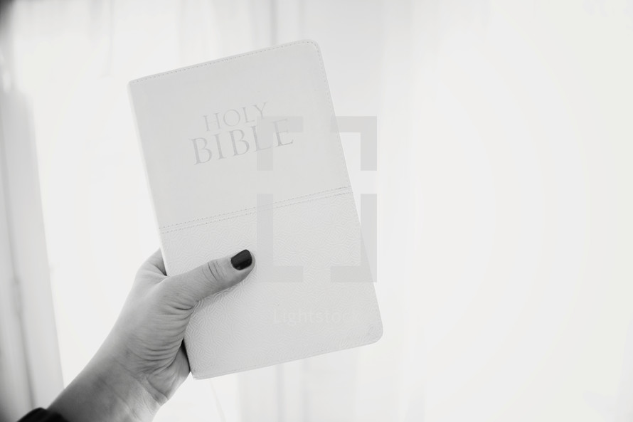 woman holding up a Bible 