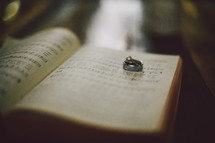 Wedding bands on a the pages of a Bible. 