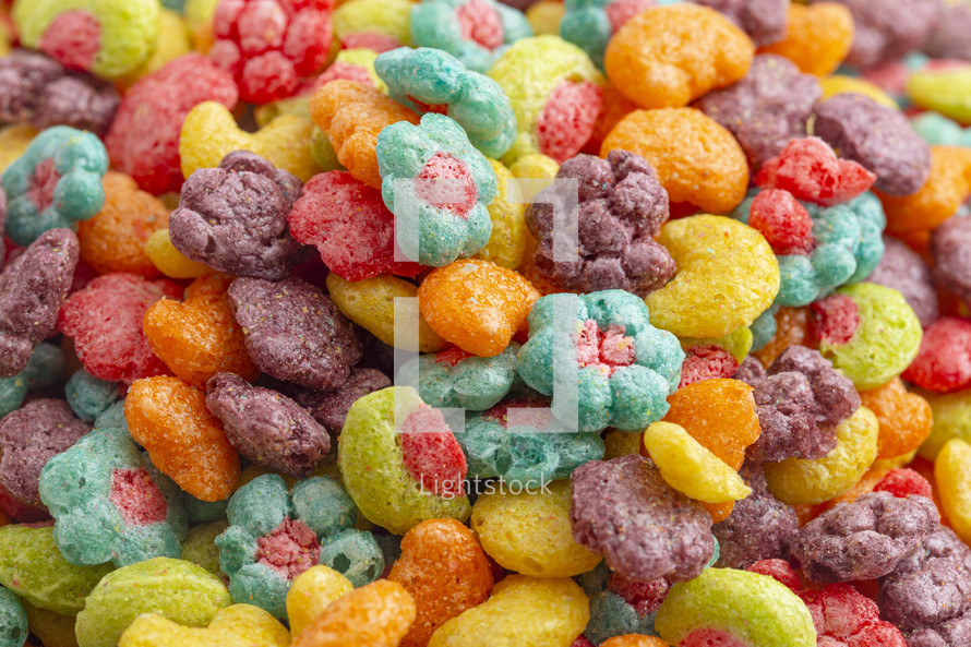 closeup fruit shaped breakfast cereal 