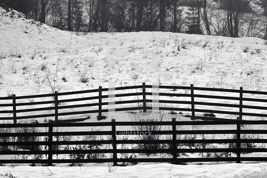 Snowy Winter Corral Fences Balance 