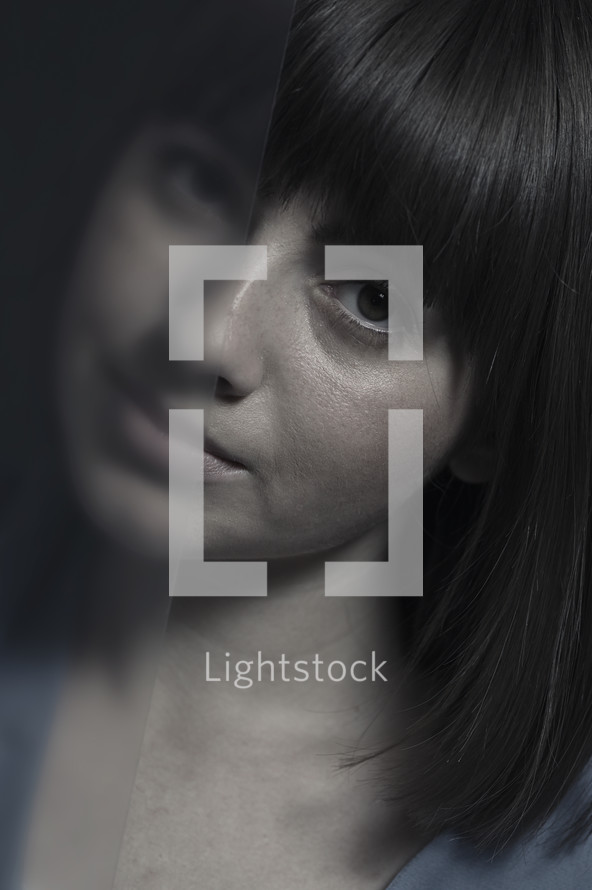 Abstract Young Woman With Blurry glass On Her Face