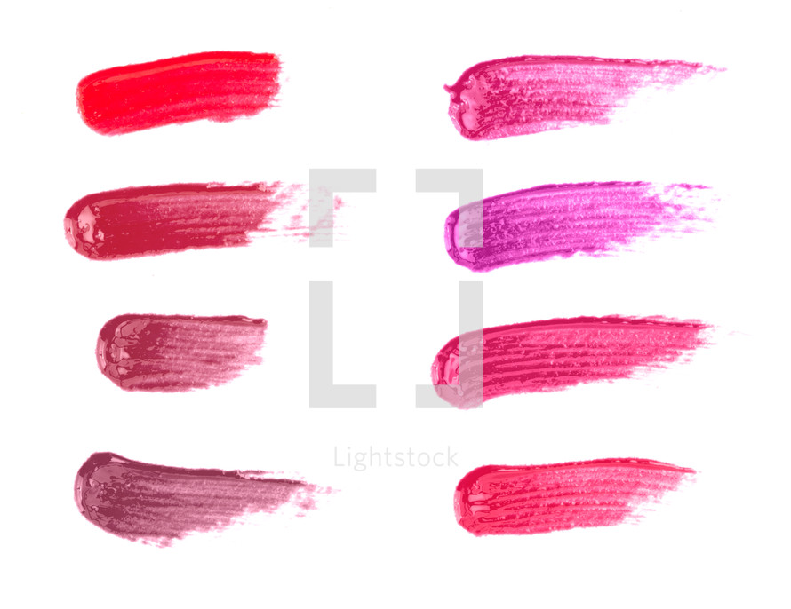 Collage of Lipsticks Smears in Various Colors on a White Background