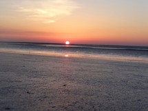 a beach shore at sunset 