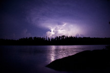 storm clouds over a lake at night 
