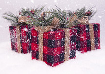 wrapped gifts in snow 