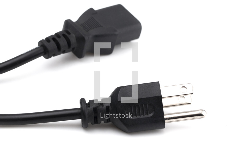 American Three Prong Power Cable on a White Background